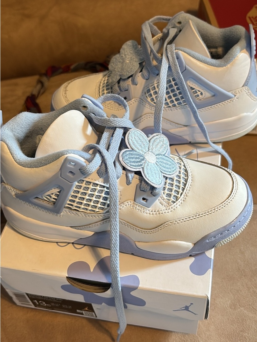 Kids Light Blue and White Athletic Sneakers with Flower Accent